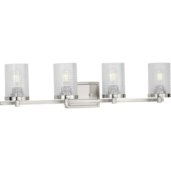Fawcett Collection Four-Light Brushed Nickel Clear Patterned Glass Transitional Bath Vanity Light