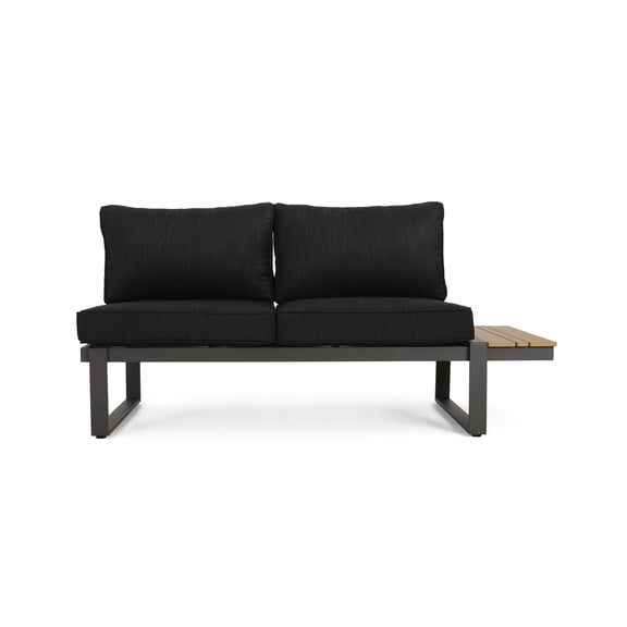 Outdoor Right Arm Combined Sofa Seat, Aluminum Frame Splicing Leisure Couch for Patio Garden, Dark Gray