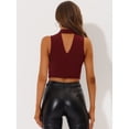 thumbnail image 4 of INSPIRE CHIC Camiseta sin mangas con cuello alto y purpurina para mujer borgo?a M, 4 of 5