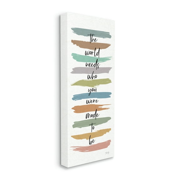 Stupell Industries Who You Were Made To Be Phrase Abstract Stripes Inspirational Painting Gallery Wrapped Canvas Print Wall Art, 20 x 48