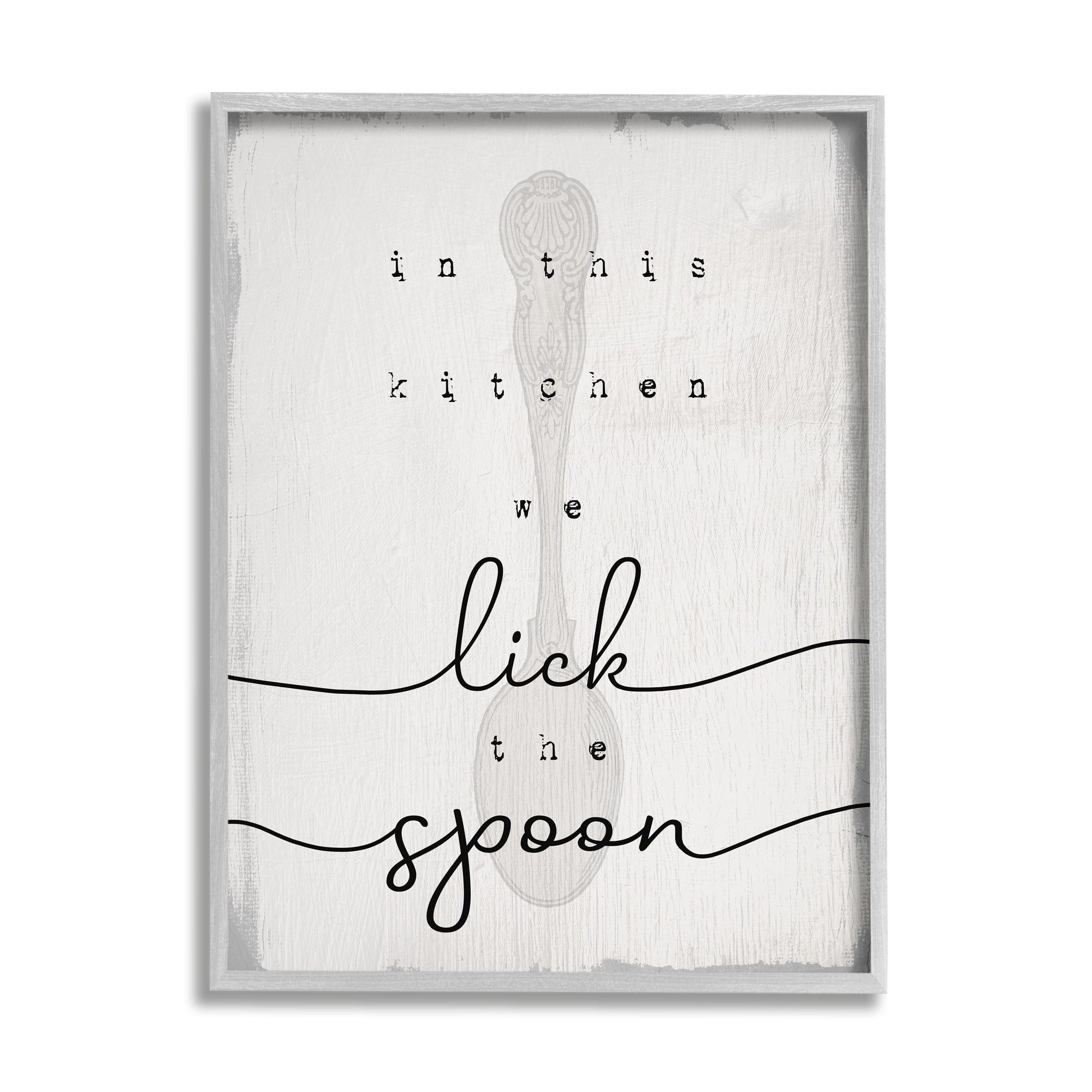 Stupell Industries Lick The Spoon Fun Baking Calligraphy Vintage Text Graphic Art Gray Framed Art Print Wall Art, Design by Daphne Polselli