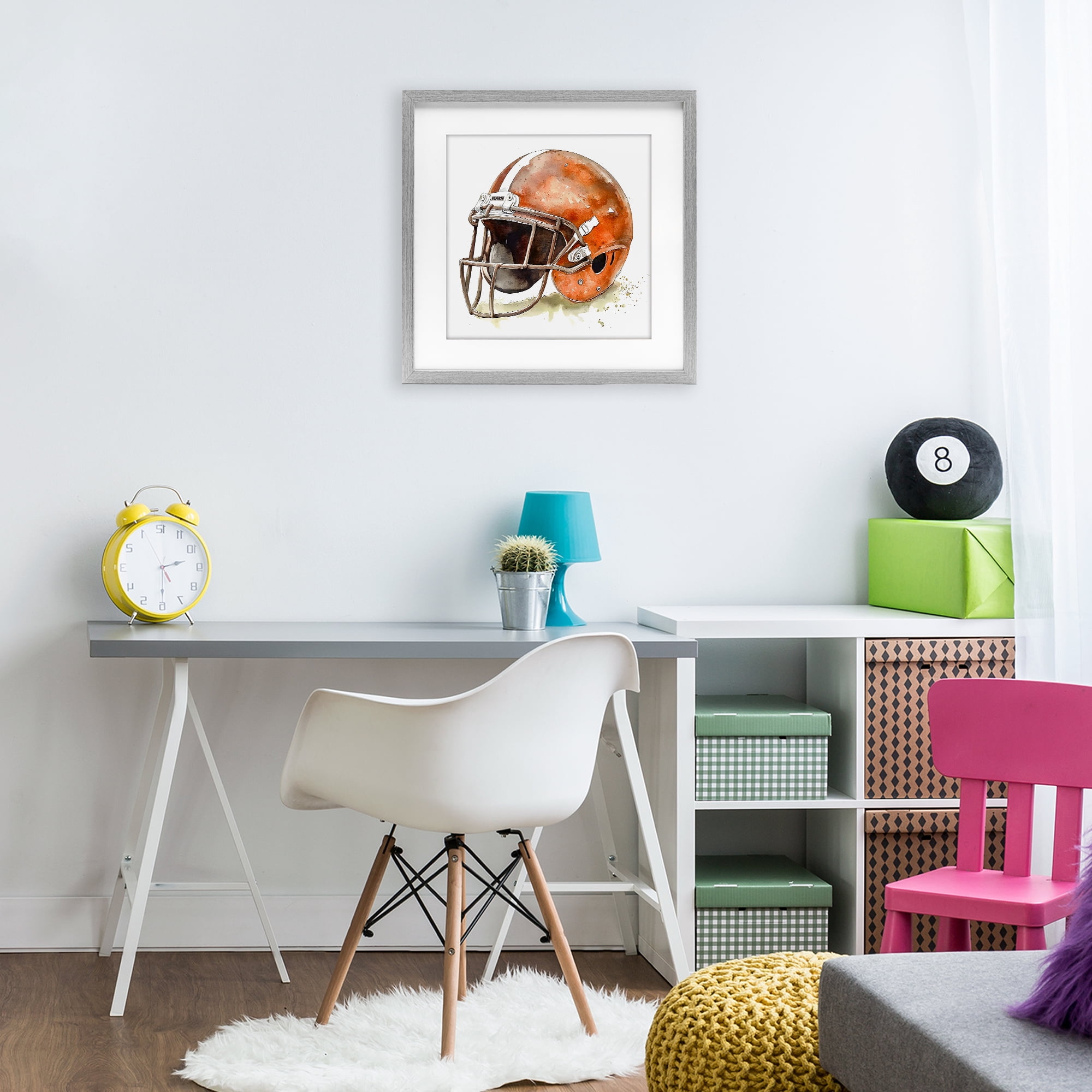 Stupell Industries Red Football Helmet Gray Framed Print Under Glass, design by Creative Studio
