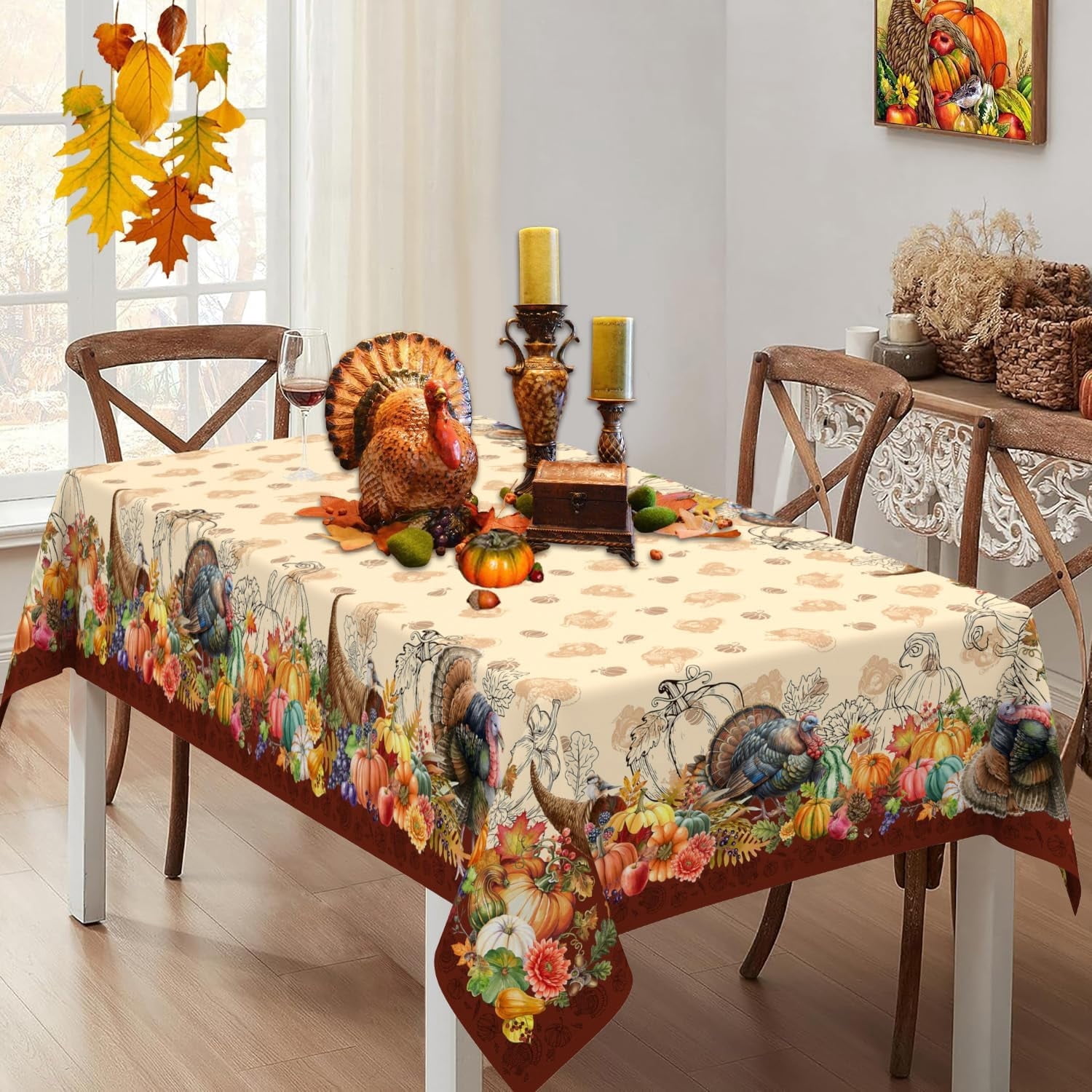 Thanksgiving Turkey Harvest Tablecloth, Thanksgiving Table Cloths Rectangle 60x120 Inch, Thanksgiving Tablecloths for Rectangle Tables, Thanksgiving Table Cover for Party Decor