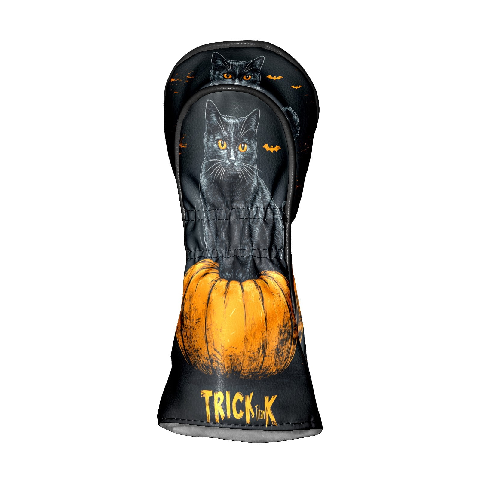 Golf Club Covers PU Leather Waterproof Head Covers for Fairway Woods Hybrids Pumpkin Black Cat