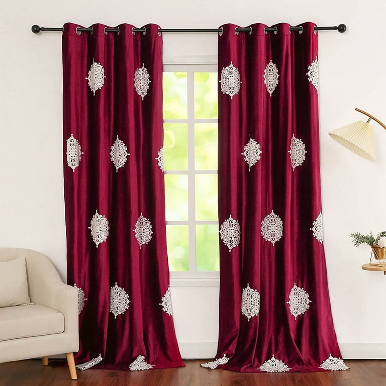 VOGOL Red Embroidered 80% Blackout Curtains for Living Room VOGOL Red Embroidered 80% Blackout Curtains for Living Room