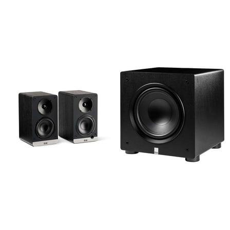 Elac DCB41-BK - Debut ConneX 4.5" Powered Speakers - Black, Pair and Elac PS250-BK - Varro Premium 10" 250 Watt Powered Subwoofer with Auto-EQ