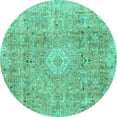 thumbnail image 1 of Ahgly Company Machine Washable Indoor Round Abstract Turquoise Blue Modern Area Rugs, 5' Round, 1 of 4