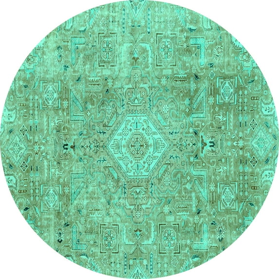 Ahgly Company Machine Washable Indoor Round Abstract Turquoise Blue Modern Area Rugs, 5' Round