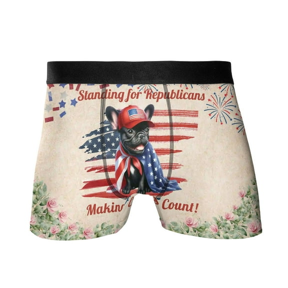 Republican French Bulldog Making Woof Count Election 2024 All Over Print Boxer Briefs Underwear for Men Dad Dog Lover Gifts - 01002