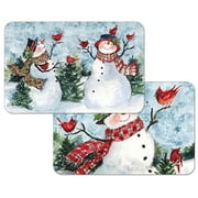 Wipe-Clean Reversible Holiday Placemats, Watercolor Snowmen, Set of 2, Made in The USA
