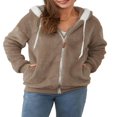 thumbnail image 1 of Womens Full Zip Up Sherpa Hoodie Fuzzy Fleece Jacket Oversized Fluffy Coat with Pockets, 1 of 9
