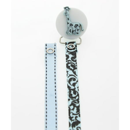 Blue Giraffe Pacifier Clip With Two Interchangeable Ribbons