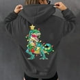 thumbnail image 2 of Mujer Otoño Invierno Navidad Color bloque dinosaurio linterna estampado cuello en V manga larga con capucha Tops pulóver blusa Fridja FKASFK3430, 2 of 4