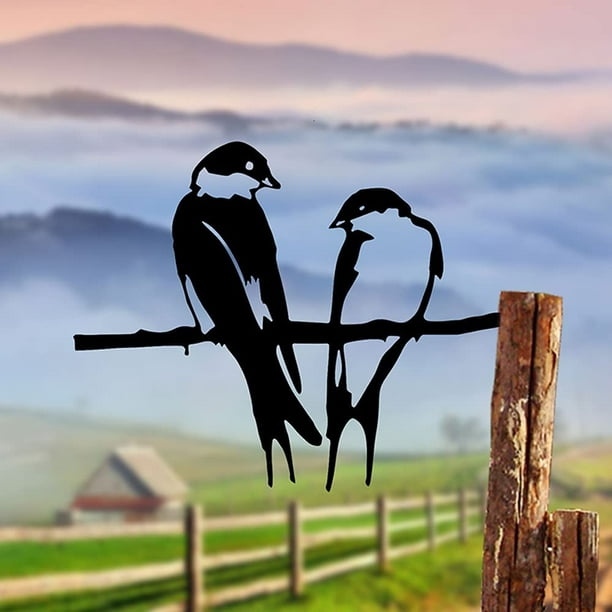 ShenMo Metal Bird Silhouette, 2 Birds on Branch Metal Art Garden Metal Bird  Decoration 