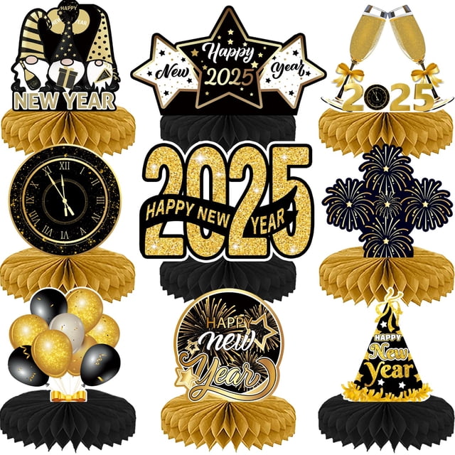 Decoraciones de Año Nuevo, centros de mesa en forma de panal, 9 piezas, 2025