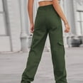 thumbnail image 3 of Bigersell Women High Waisted Cargo Pants Multiple Pockets Regular Straight Jeans Wide Leg Pants Button Closure Stretch Denim Jeans Pants Army GreenM, 3 of 6