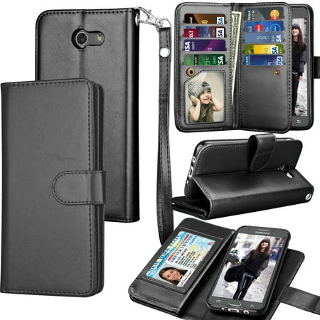 - J3 Emerge / J3 Prime Case, J3 Luna Pro / J3 Mission / J3 Eclipse Wallet Case, Samsung Galaxy Amp Prime 2 / Express Prime 2 PU Leather Case, Tekcoo Card Slots Holder Folio Flip Cover Kickstand - Black
