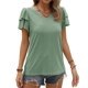 thumbnail image 1 of Blusa de moda de primavera y verano para mujer, informal, de manga corta, con cuello en V, doble volantes, 1 of 7