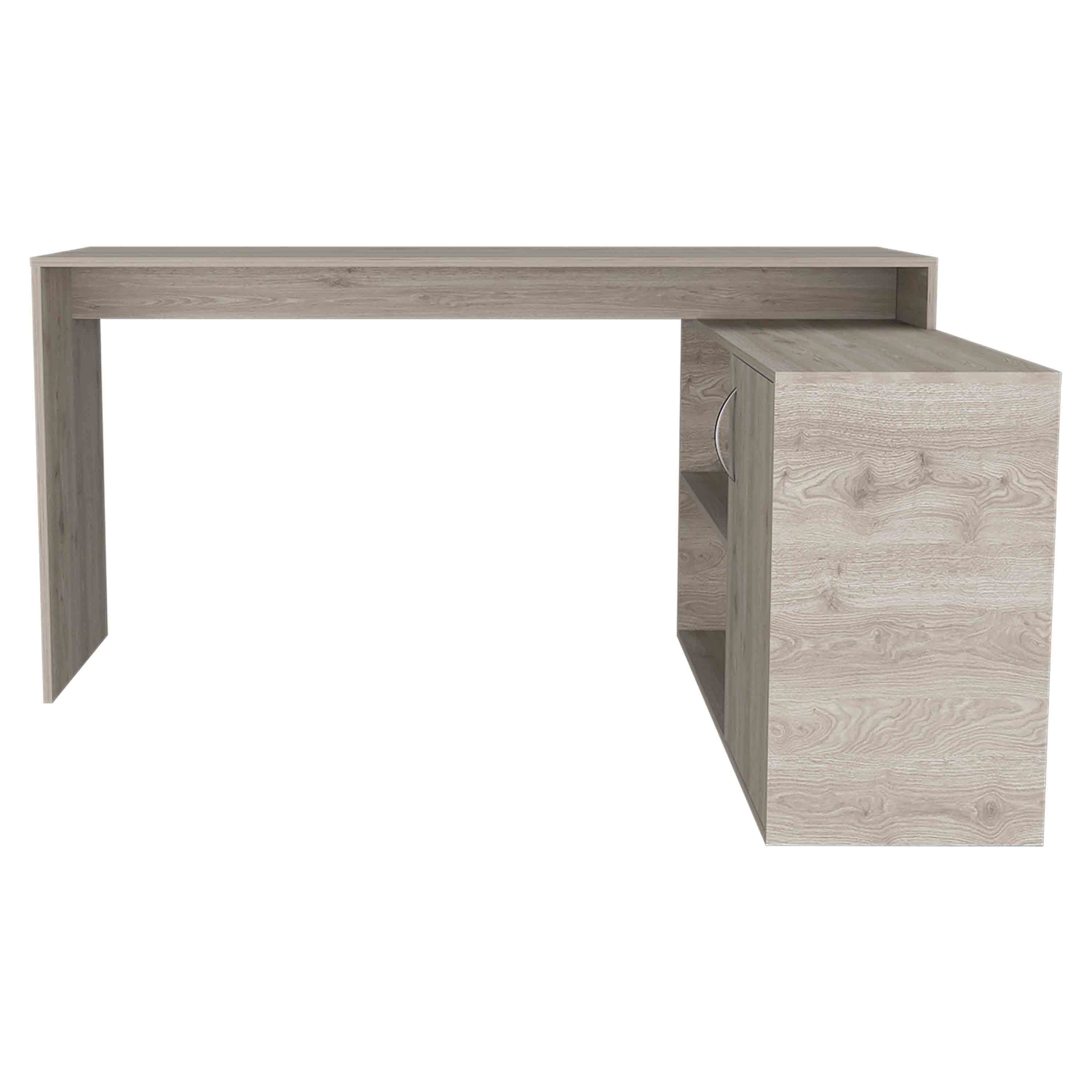 Axis 59 Inch Light Gray L Shaped Desk with Open Shelves and Storage Cabinet