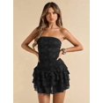 thumbnail image 7 of Womens Black Lace Strapless Ruffle Hem Mini Dress For Date Night Club Birthday Party, 7 of 7