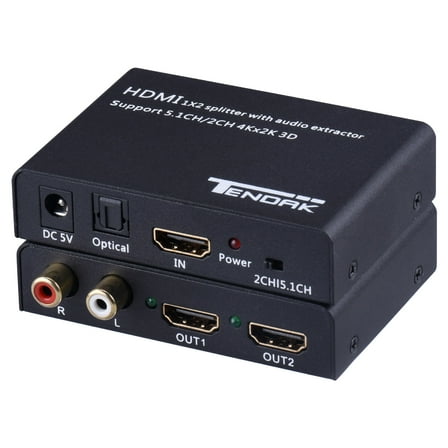 Tendak 1X2 4K HDMI Splitter with HDMI Audio Extractor   Optical and R/L Audio Output Powered Splitter 1 In 2 Out Signal Distributor Support 3D