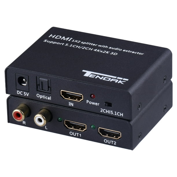 Tendak 1X2 4K Splitter with HDMI Audio Extractor + Optical and R/L Audio Output Powered Splitter 1 In 2 Out Signal Distributor Support 3D - Walmart.com