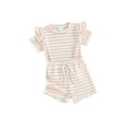 thumbnail image 2 of Douhoow Toddler Girl Summer Stripe Clothes Baby Ruffle Ribbed Short Sleeve T-Shirts + Elastic Waist Shorts, 2 of 9