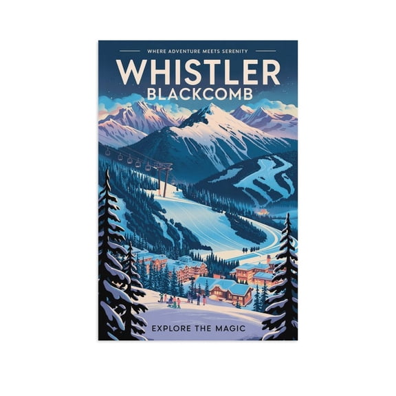 Vintage Whistler Cityscape Retro Canadian Tourism with Mountain Views & Outdoor Adventures Print Poster