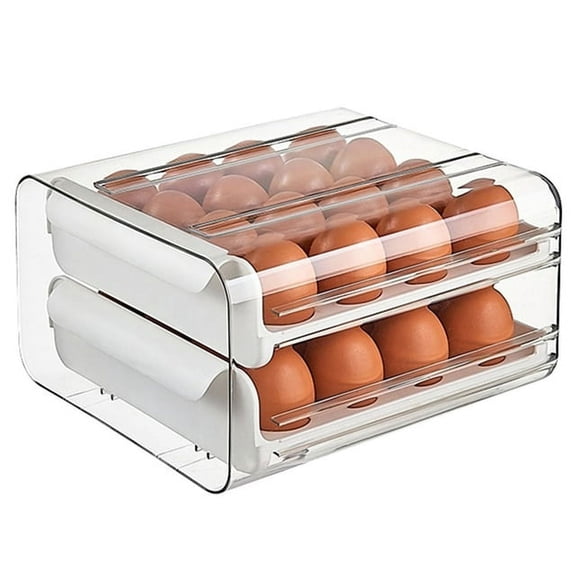 Fvkrnyz Egg Holder for Refrigerator,2-Layered Egg Storage Box Drawer Type Refrigerator,Egg Container for Refrigerator BPA Free Refrigerator Organizer Bins,Stackable Egg Holder for Refrigerator