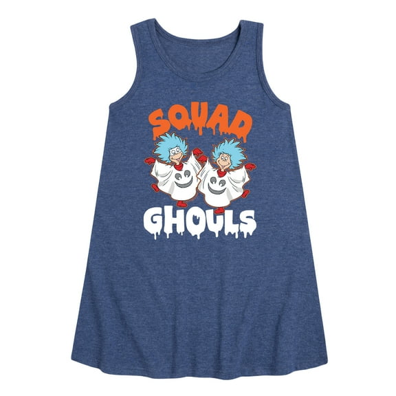Dr. Seuss - Squad Ghouls Thing 1 and Thing 2 - Toddler and Youth Girls A-line Dress