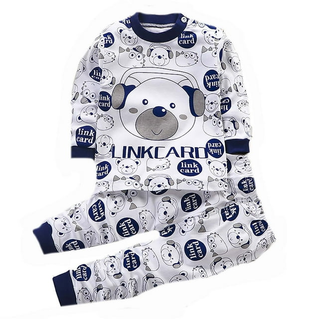 WEIYLL Pajama Set For Boys Little Dinosaur Animals 2 Piece Train Cartoon Fall Warm Comfortable Home Cute Navy Clothes Suit 4-5 Years