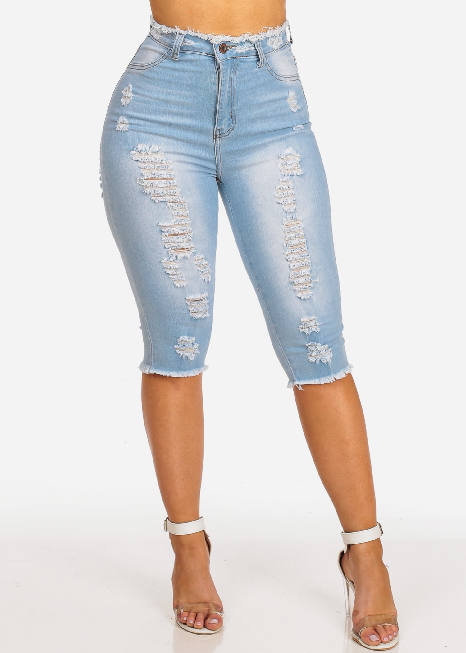 ripped jean capri shorts