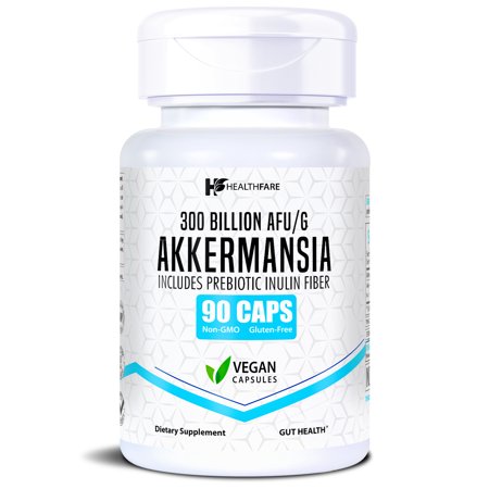 HealthFare Akkermansia Muciniphila Probiotic | 300 Billion AFU | 90 Vegan Capsules | Inulin Prebiotic for Gut Health & Digestive Support | Non-GMO, Gluten-Free | Made in USA