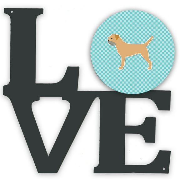 Carolines Treasures BB3689WALV Border Terrier  Checkerboard Blue Metal Wall Artwork LOVE 12X12 multicolor