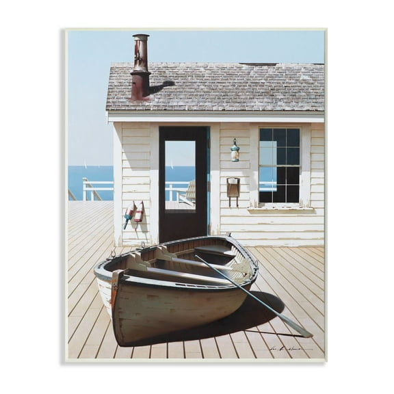 Stupell Industries Boat On Boardwalk Tranquil Coastal Boathouse Painting Unframed Art Print Wall Art, 10x15, by Zhen-Huan Lu