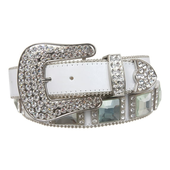 Western Square Rhinestone Ornaments Top Grain Genuine Leather Belt