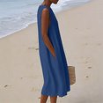 thumbnail image 5 of Feancey Boho Linen Dress for Women Crew Neck Sleeveless Maxi Dresses Summer Casual Loose Tank Dress Flowy Beach Vacation Dresses with Pockets Blue L, 5 of 10