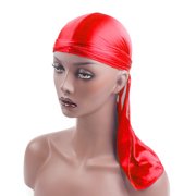 SPRING PARK Unisex Imitated Silk Cap Wrap Satin Long Tail Doo Durag Headwear Pirate Bandana Turban Hat