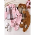 thumbnail image 4 of Little Boy Girl Pants Set Contrast Color Plaid Long Sleeve Button-up Hoodie Trousers Outfits, 4 of 8