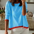 thumbnail image 4 of Women's Plus Size Sweater Color Block Plaid Knit Pullover Long Sleeve Jumper Fall Crewneck Loose Sweatshirt (XL, Sky Blue), 4 of 4