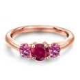thumbnail image 3 of Gem Stone King 18K Rose Gold Plated Silver Red Created Ruby and Pink Moissanite Engagement Ring for Women | 1.06 Cttw | Round 5MM | Gemstone July Birthstone | Size 9, 3 of 6