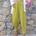 thumbnail image 1 of Lydiaunistar Casual Elastic Waist Long Pants for Women - Split Bandage Design Solid Pocket Full Length Stretch-Free Polyester Pants for Spring Summer Asian Fit Green, 1 of 1