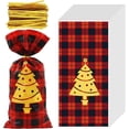 thumbnail image 2 of Sacs Cadeaux à Carreaux Rouges de Noël avec Attaches Torsadées, 100 Pcs Sacs de Friandises en Cellophane de Noël, Sacs à Bonbons pour Enfants, Emballage de Biscuits, Chocolats, Collations, 2 of 8