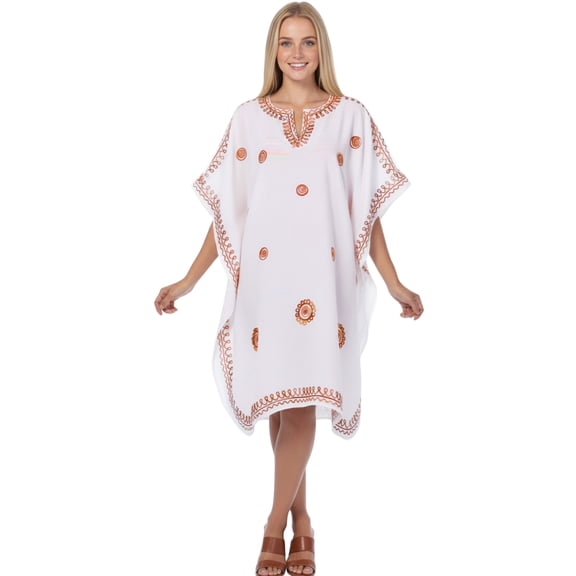 HAPPY BAY Women's Mini Vacation Cover-Up Bikini Casual Summer Beachwear Short Sleeve Caftan for Women Coverup Tunic Dress 2X-3X Beige, Floral