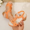 thumbnail image 3 of Block Heeled Sandals for Women Elastic Ankle Strap Heels Open Toe Trendy Cutout Leather Summer Dress Shoes Orange Size 8.5, 3 of 5