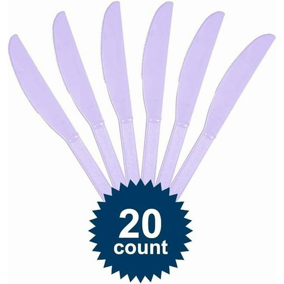 20 Pack Lavender Purple Plastic Knives Heavy Duty All Occasions Disposable