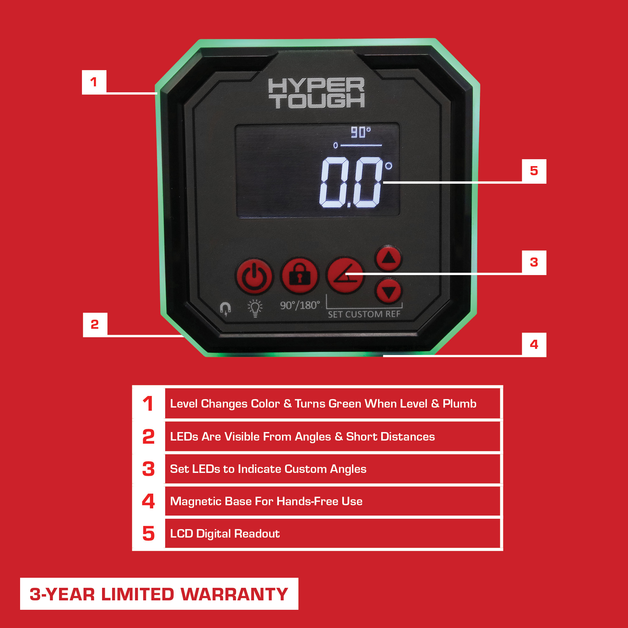 Hyper Tough 3-Inch Digital Light Level and Angle Gauge photo 2