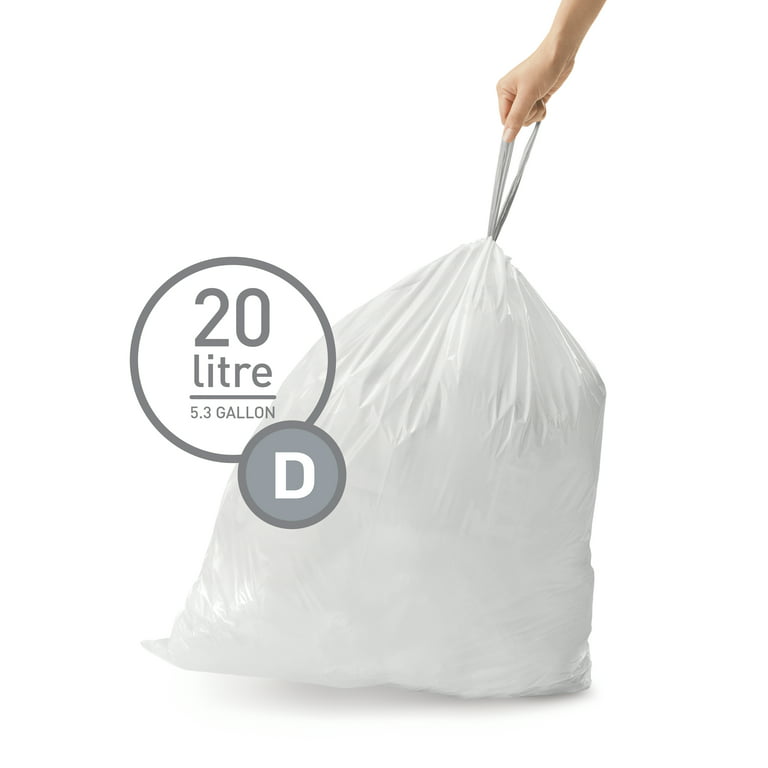 simplehuman Code D Custom Fit Drawstring Trash Bags in Dispenser Packs, 60  Count, 20 Liter / 5.3 Gallon, Blue