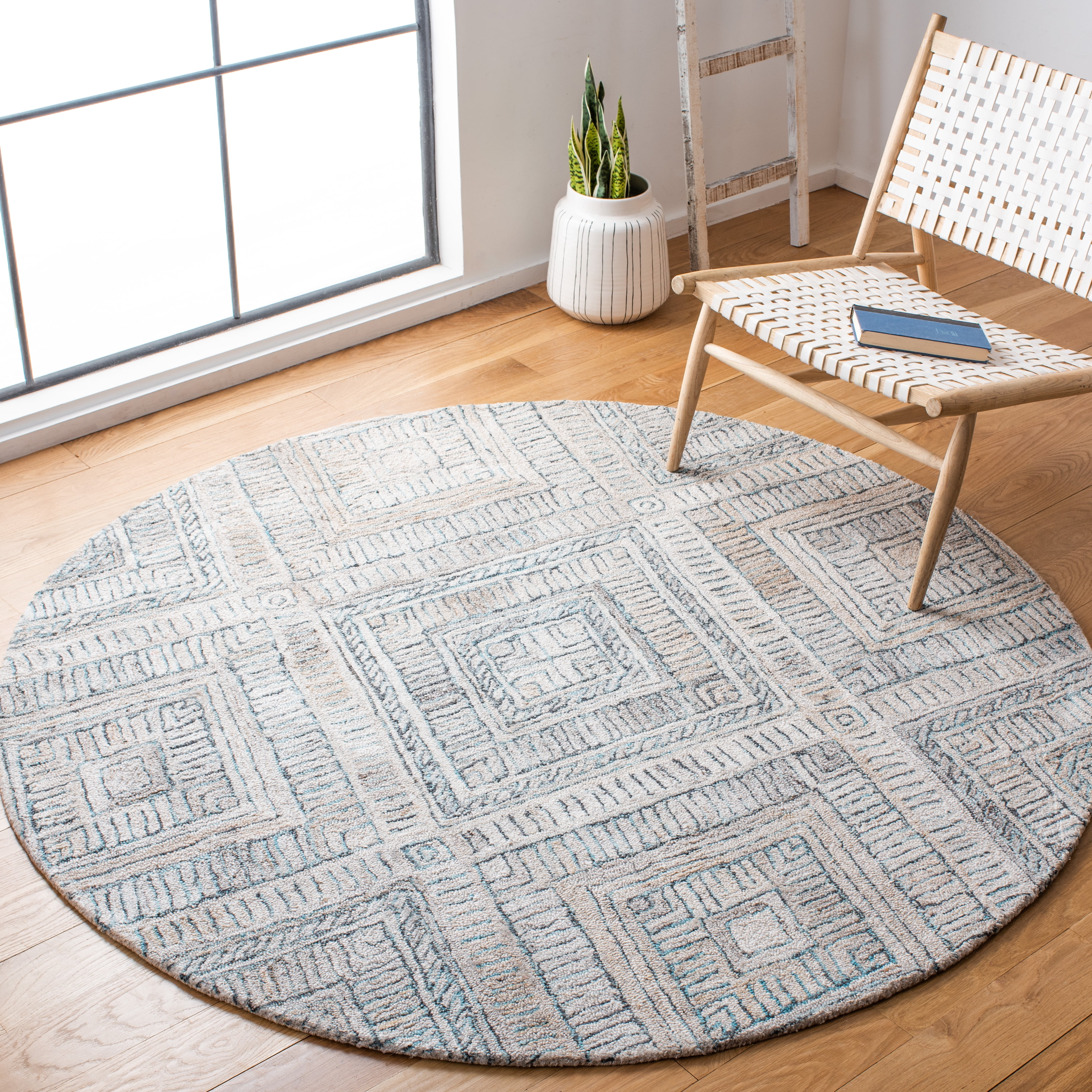 SAFAVIEH Marquee Kirsten Geometric Area Rug, Turquoise/Beige, 6' x 6' Round