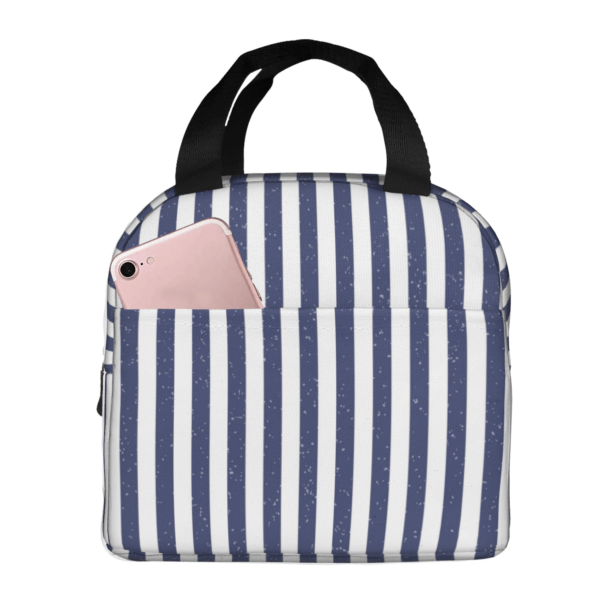 Blue White Striped Pattern Lunch Bag for Men Women Insulated Lunch Box